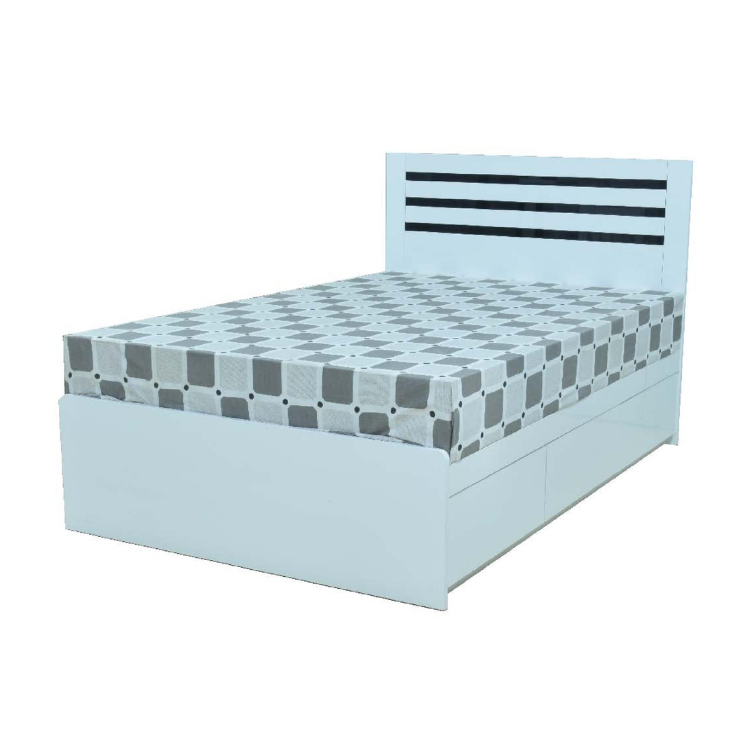 White 3-drawer Bed Frame with Black Stripe (54