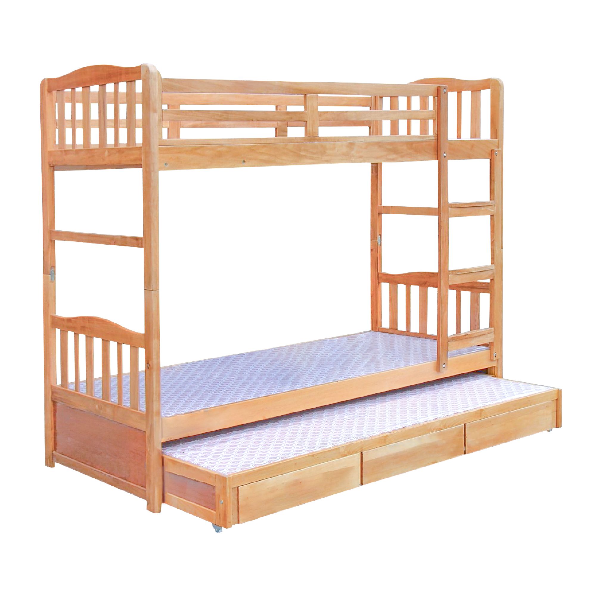 Flat Column Solid Wood Pull-out Bunk Bed Frame (with Storage)