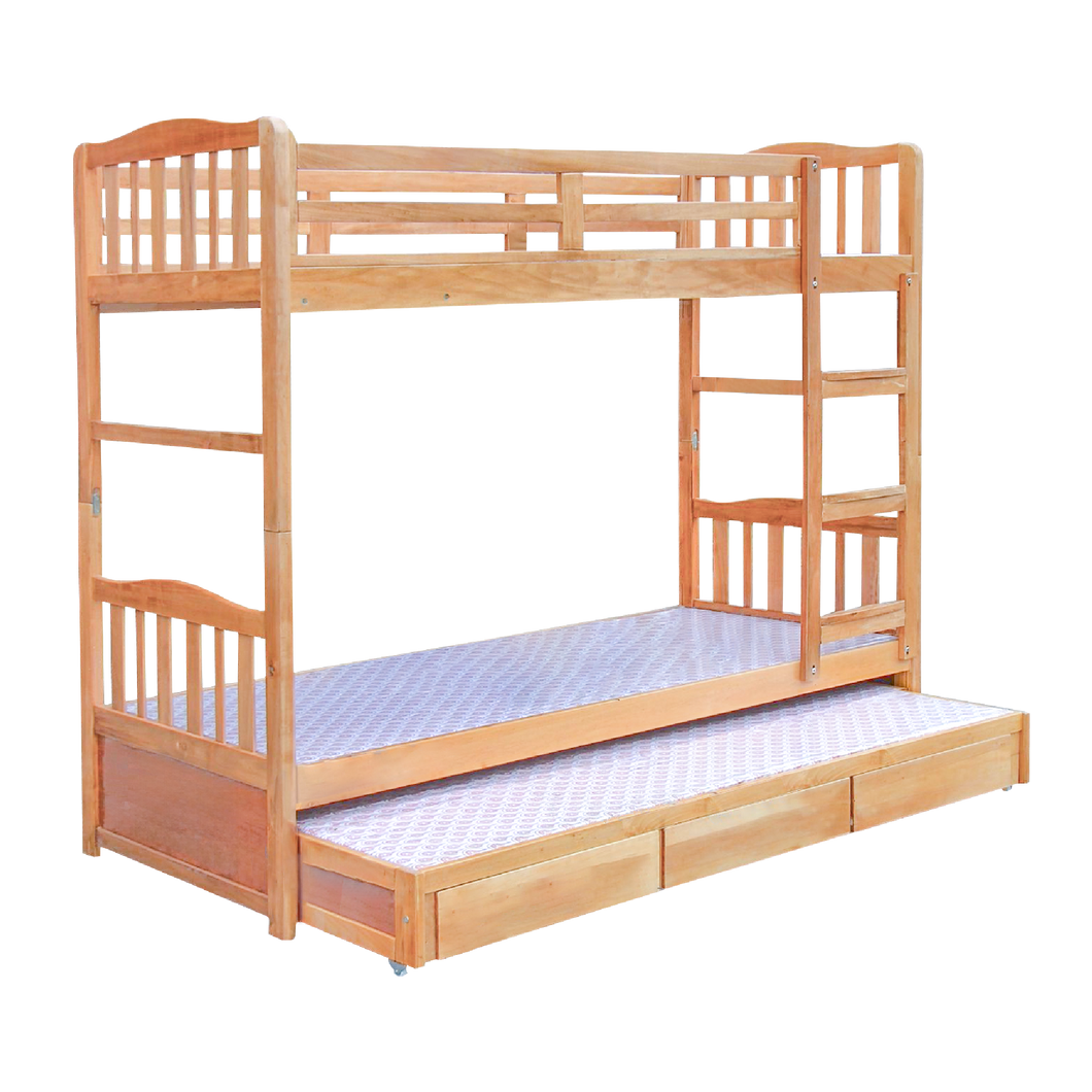 Flat Column Solid Wood Pull-out Bunk Bed Frame (with Storage)