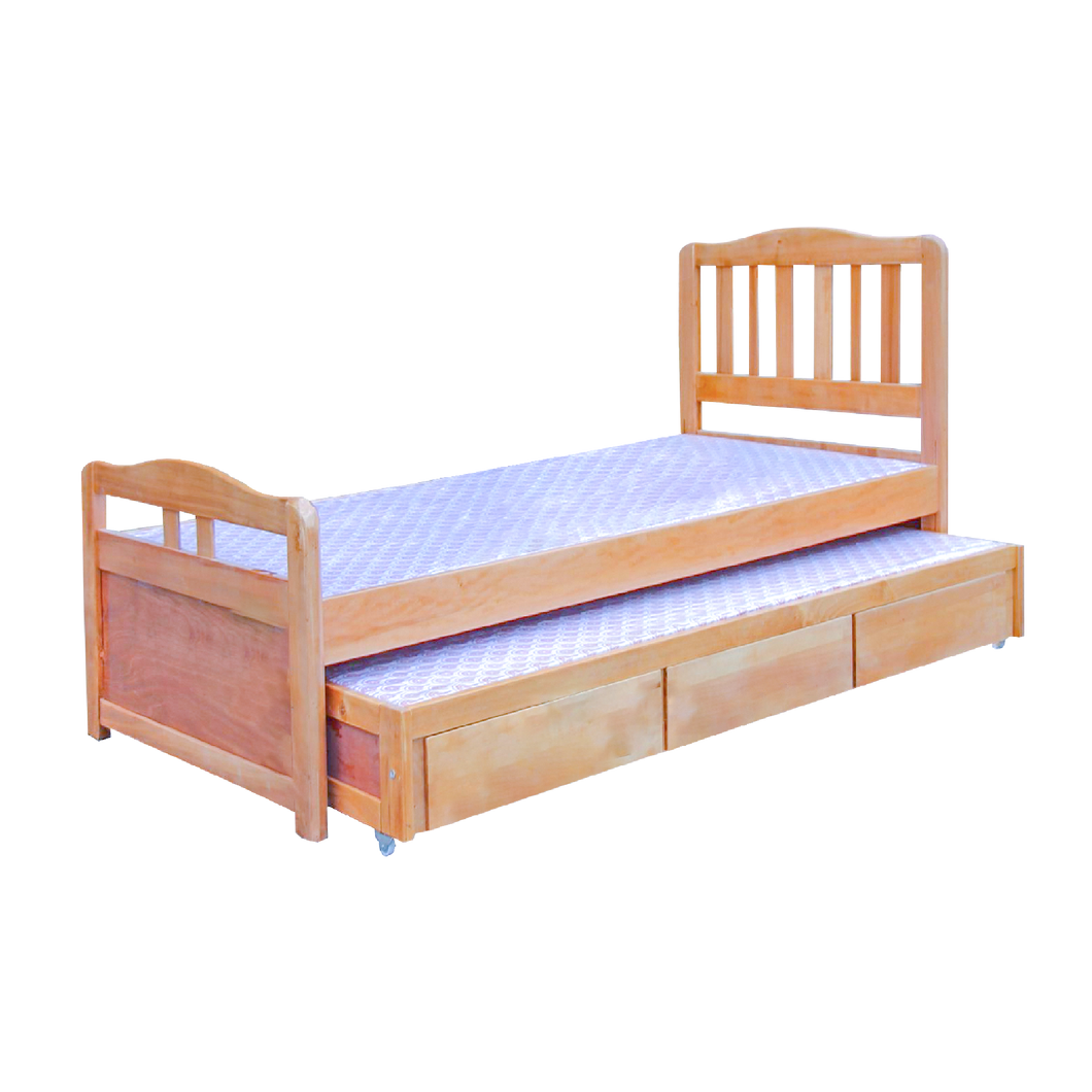 Flat Column Solid Wood Pull-out Bed Frame (with Storage)